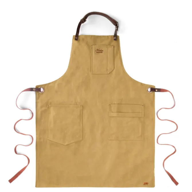 Alaskan Maker N°325 schort met nek- en middelband katoen Mus