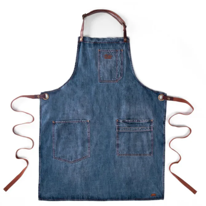 Alaskan Maker N°325 schort met nek- en middelband katoen Jeans