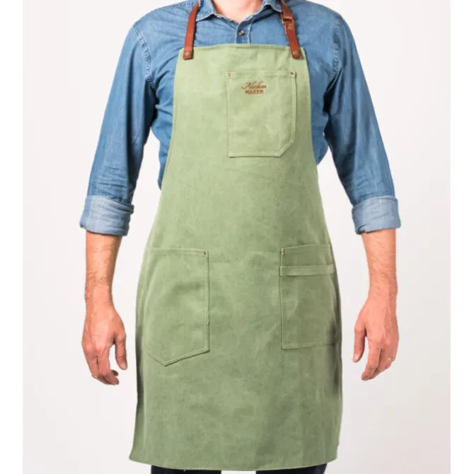 Alaskan Maker N°325 schort met nek- en middelband katoen Mint Green
