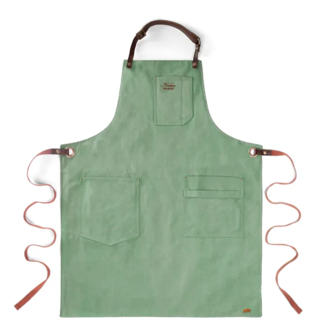 Alaskan Maker N°325 schort met nek- en middelband katoen Mint Green