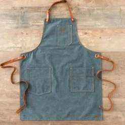 Alaskan Maker N°325 schort met nek- en middelband katoen Denim Fonce