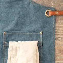 Alaskan Maker N°325 schort met nek- en middelband katoen Denim Fonce