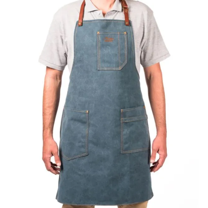 Alaskan Maker N°325 schort met nek- en middelband katoen Denim Fonce