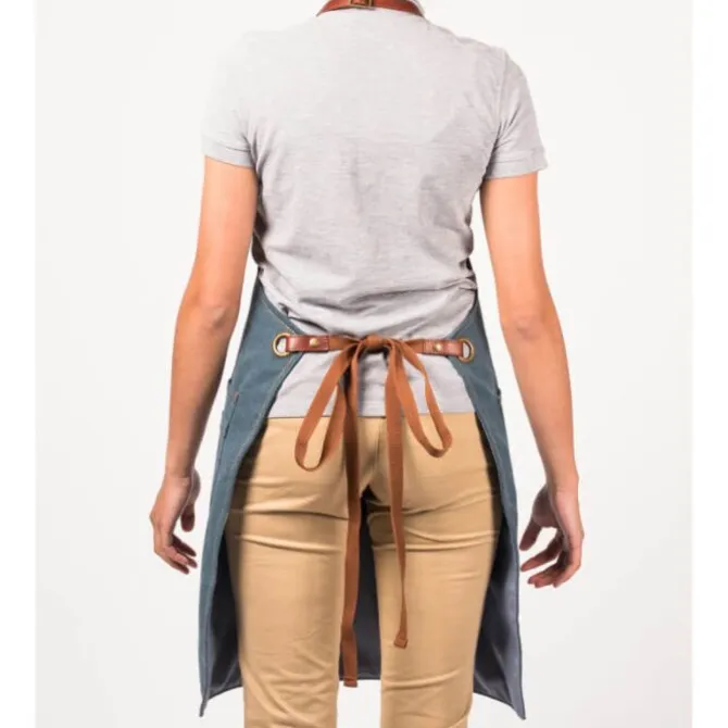 Alaskan Maker N°325 schort met nek- en middelband katoen Denim Fonce
