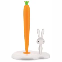 Alessi ASG42 HW Keukenrolhouder Bunny & Carrot kunststof wit transparant