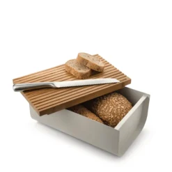 Alessi BG03 WG Mattina broodtrommel met snijplank 34 x 21 cm staal warmgrijs
