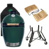 Big Green Egg Large barbecue ø 47 cm keramiek groen met onderstel, Acaciahouten zijtafels en hoes