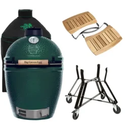 Big Green Egg Large barbecue ø 47 cm keramiek groen met onderstel en Acaciahouten zijtafels
