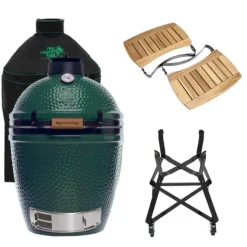 Big Green Egg Medium barbecue ø 38 cm keramiek groen met onderstel, Acaciahouten zijtafels en hoes