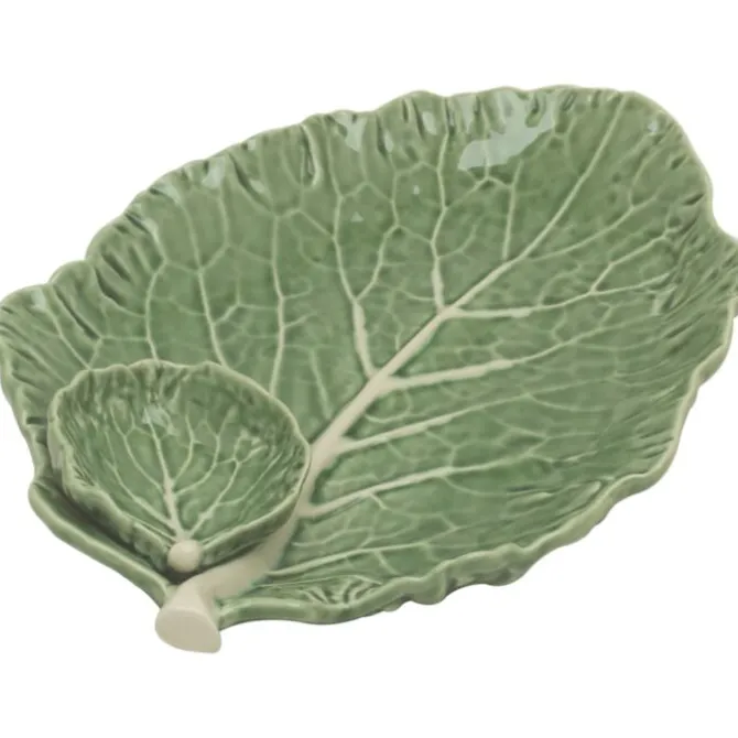 Bordallo koolblad bord met mini schaaltje 28 x 19 cm aardewerk groen