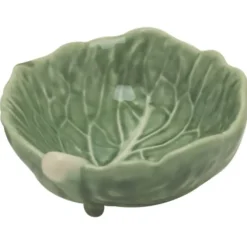 Bordallo mini kom op pootjes koolblad 9 x 8 cm aardewerk groen