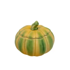 Bordallo pompoen pot met deksel 1,5 liter aardewerk geel/groen