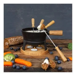 Boska Pro S kaasfondueset 700 ml gietijzer/hout zwart
