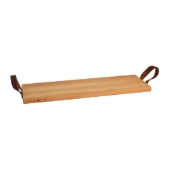 Bowls and Dishes Puur Hout serveertray met lederen handgrepen 59 x 19,5 cm beukenhout