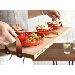 Bowls and Dishes Puur Hout serveertray met lederen handgrepen 49 x 19,5 cm beukenhout