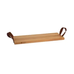 Bowls and Dishes Puur Hout serveertray met lederen handgrepen 49 x 19,5 cm beukenhout