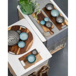 Bowls and Dishes Rose Wood rechte serveerplank met metalen handvat 30 cm