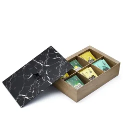 Bredemeijer Marble theedoos 6 vakken hout zwart