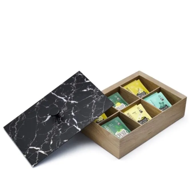 Bredemeijer Marble theedoos 6 vakken hout zwart