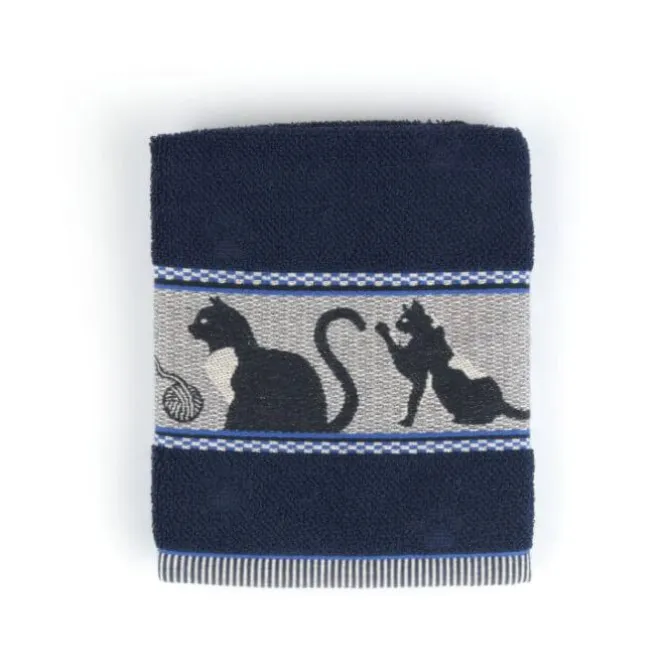 Bunzlau Castle Cats handdoek 53 x 60 cm katoen donkerblauw