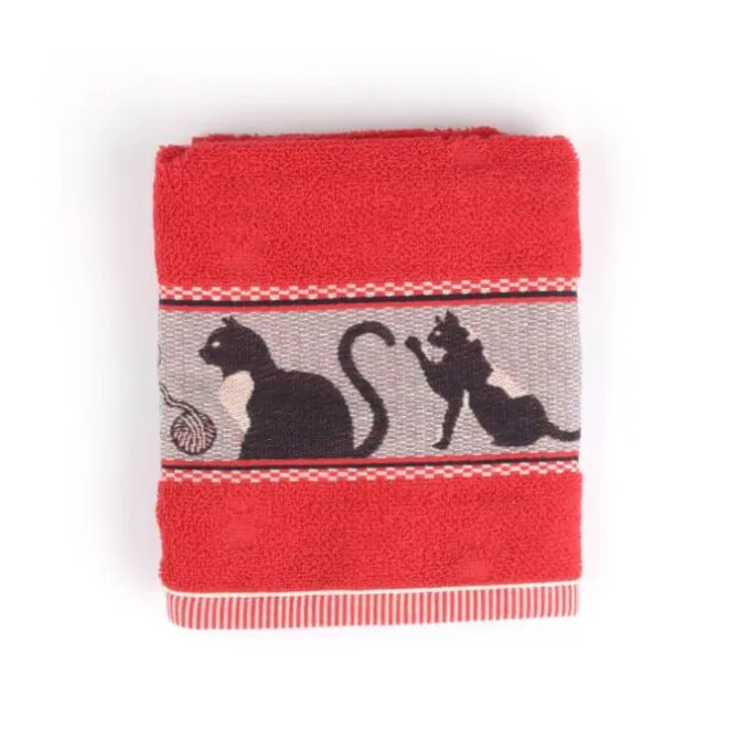 Bunzlau Castle Cats handdoek 53 x 60 cm katoen rood