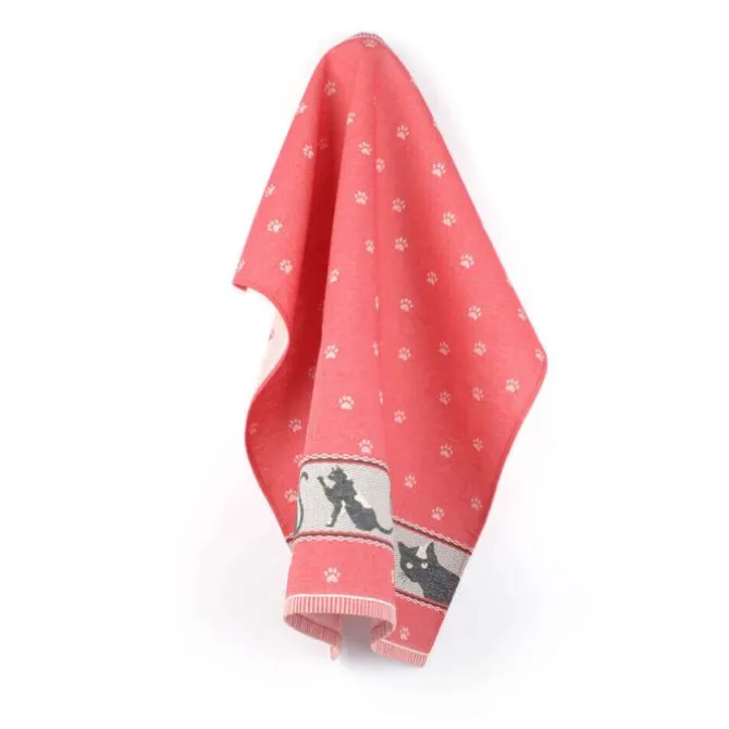 Bunzlau Castle Cats theedoek 65 x 65 cm katoen rood