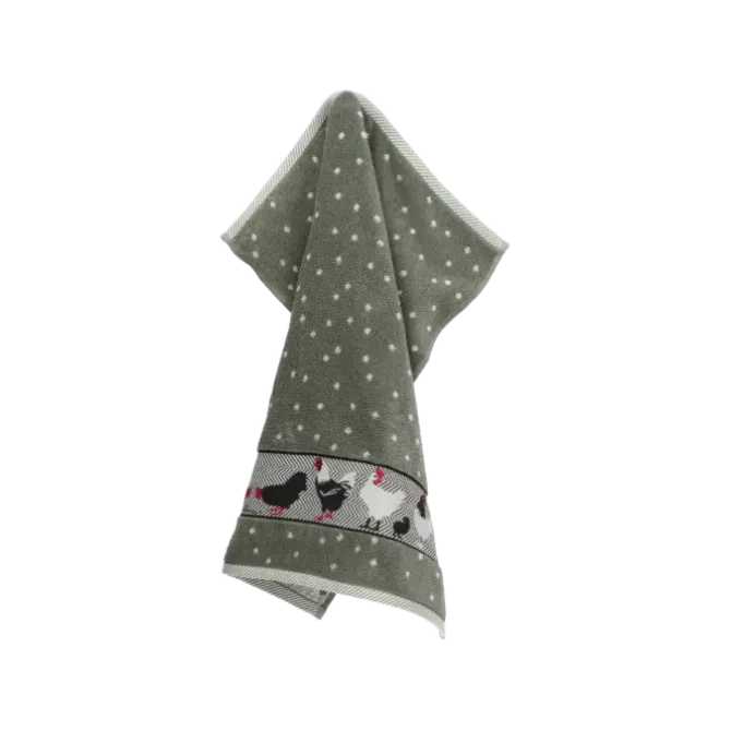 Bunzlau Castle Chickens Dark Green handdoek 53 x 60 cm