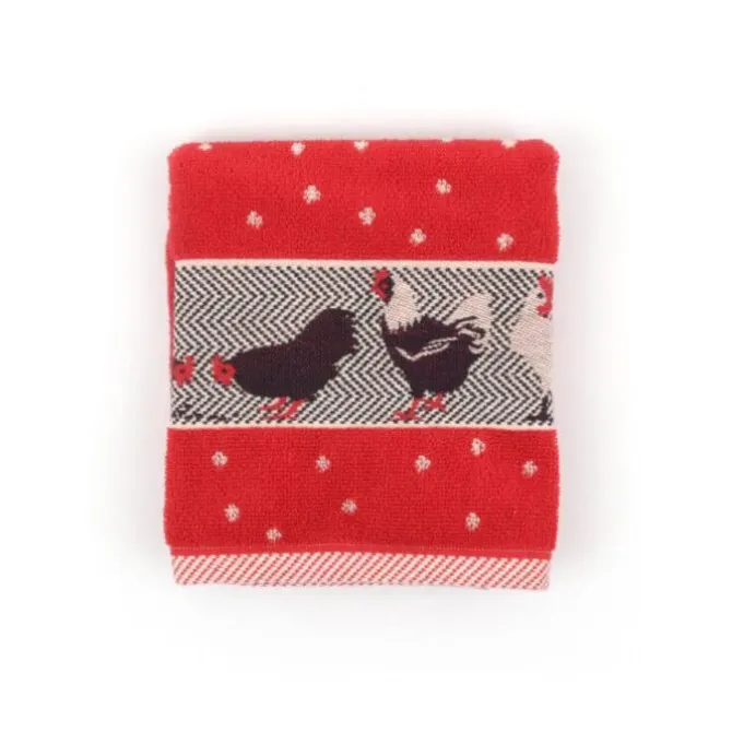 Bunzlau Castle Chickens handdoek 53 x 60 cm katoen rood