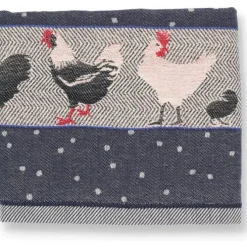 Bunzlau Castle Chickens theedoek 65 x 65 cm katoen donkerblauw