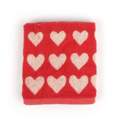 Bunzlau Castle Hearts handdoek 53 x 60 cm katoen rood