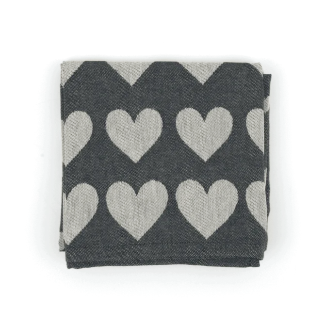 Bunzlau Castle Hearts theedoek 65 x 65 cm katoen zwart