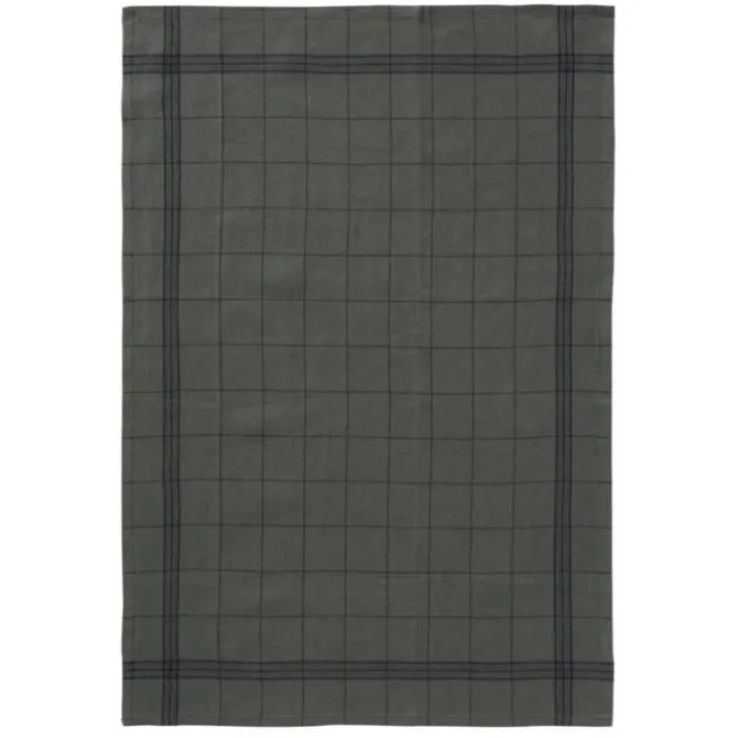 Charvet BISTROT theedoek 80 x 51 cm linnen geblokt donkergroen