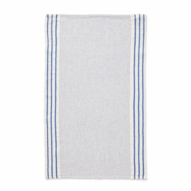 Charvet Maya theedoek 70 x 43 cm linnen/katoen wit blauw