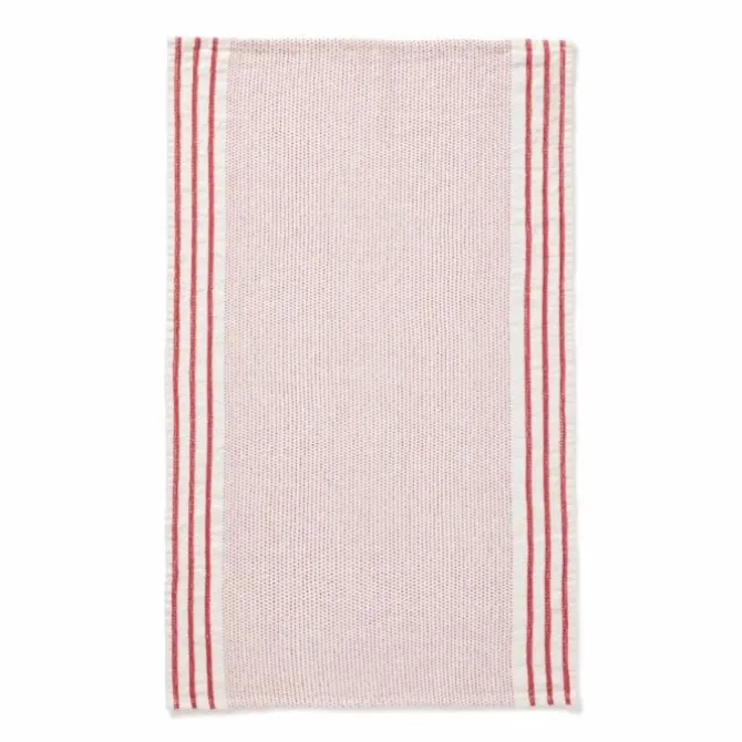 Charvet Maya theedoek 70 x 43 cm linnen/katoen wit rood