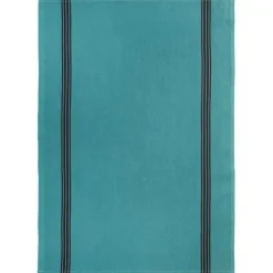 Charvet PIANO theedoek 75 x 52 cm linnen turquoise met donkere streep