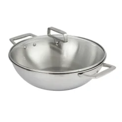Cristel Castel'Pro wok met twee grepen en glasdeksel ø 28 cm rvs