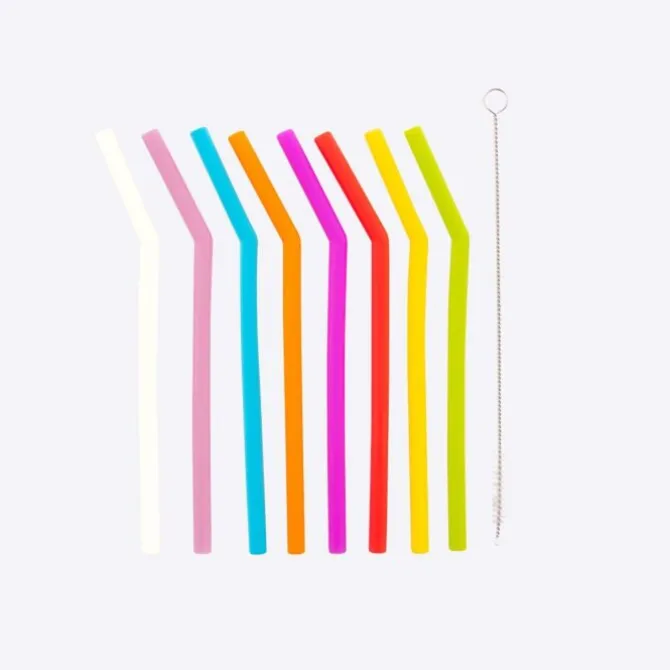 Dotz gebogen rietjes met reinigingsborstel 16,5 cm silicone 8 stuks