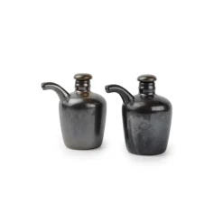 Fine2Dine Escura olie- en azijnfles 160 ml porselein metallic 2-delig