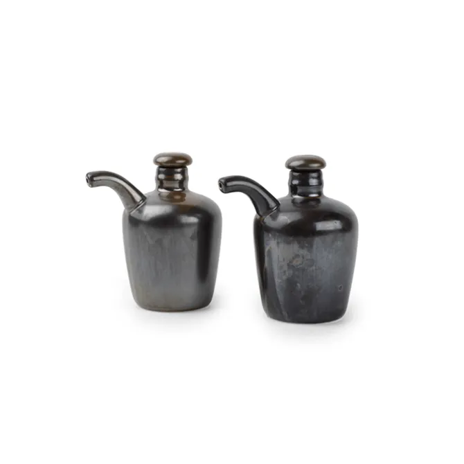 Fine2Dine Escura olie- en azijnfles 160 ml porselein metallic 2-delig