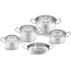 Fissler Original Profi pannenset met serveerpan en glasdeksels rvs 5-delig