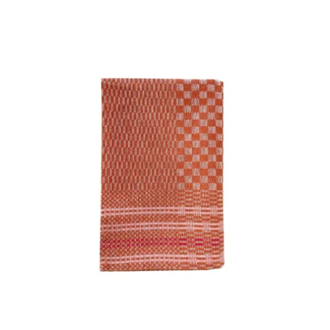 Grubentuch theedoek geblokt 50 x 100 cm linnen/katoen bruin/rood
