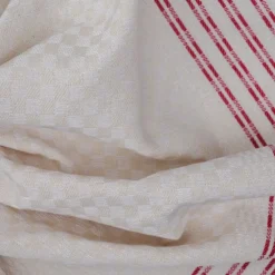 Grubentuch theedoek geblokt 50 x 100 cm linnen/katoen beige/rood