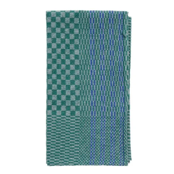 Grubentuch theedoek geblokt 50 x 100 cm linnen/katoen groen/blauw