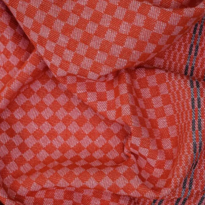 Grubentuch theedoek geblokt 50 x 100 cm linnen/katoen oranje/grijs