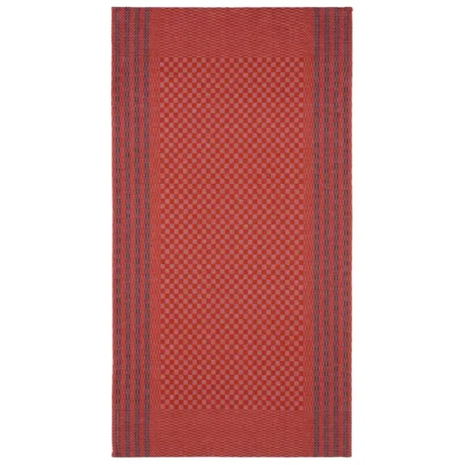 Grubentuch theedoek geblokt 50 x 100 cm linnen/katoen oranje/grijs
