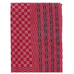 Grubentuch theedoek geblokt 50 x 100 cm linnen/katoen rood/zwart