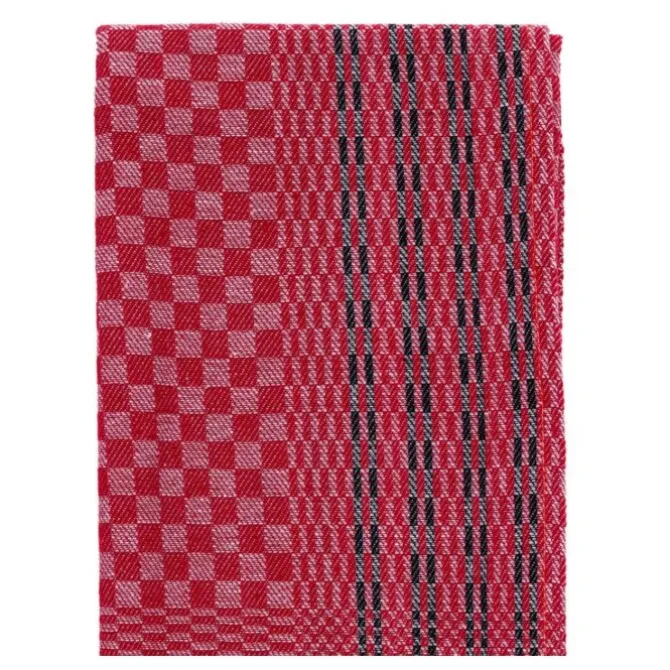 Grubentuch theedoek geblokt 50 x 100 cm linnen/katoen rood/zwart
