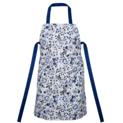 Heinen Delfts Blauw Bloemen keukenschort wit