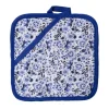 Heinen Delfts Blauw Bloemen pannenlap wit