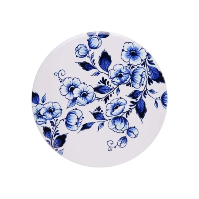Heinen Delfts Blauw Bloemen pannenonderzetter 18 cm